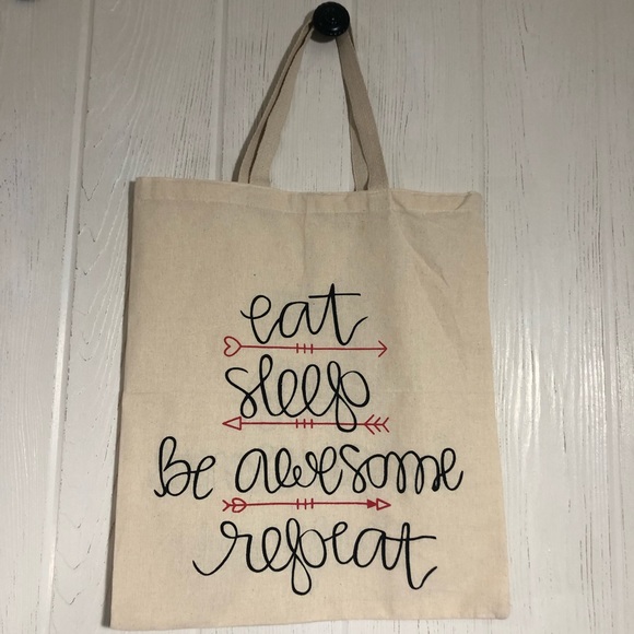 Eat Sleep Be Awesome Repeat Cotton Tote Bag NWT - Picture 3 of 6